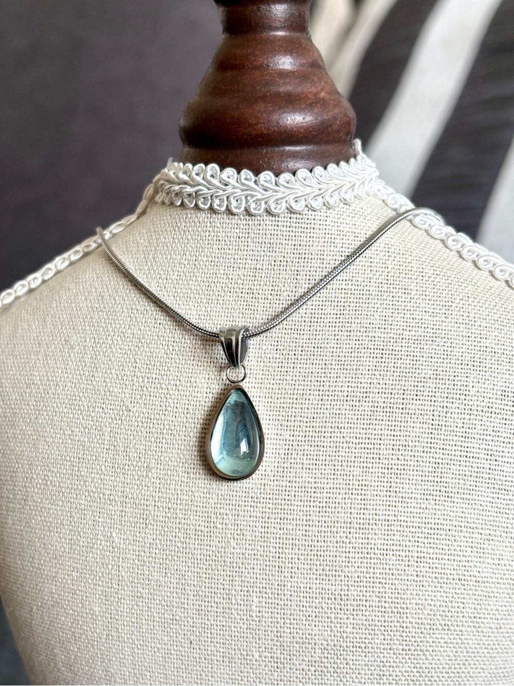 Sterling Silver Teardrop Blue Pendant Necklace